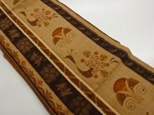 手織り紬縞に花鳥模様織出し名古屋帯